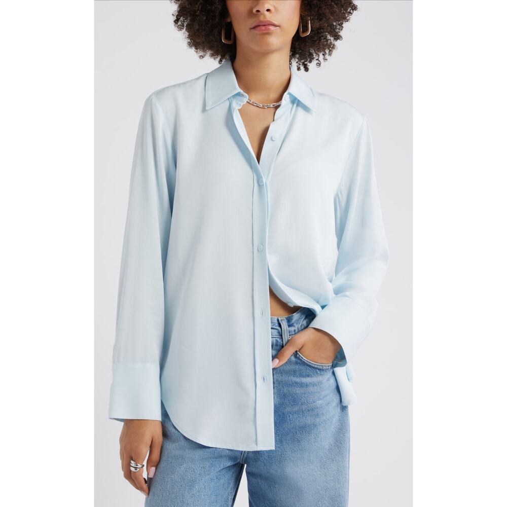 Open Edit Relaxed Fit Long‎ Sleeve Button Up Shirt